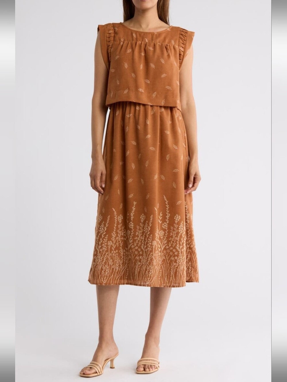 DR2 By Daniel Rainn Pleated Sleeve Boho Midi Dress